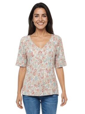 Rachel Zoe Large 1/2 Sleeve V Neck Floral Blouse
